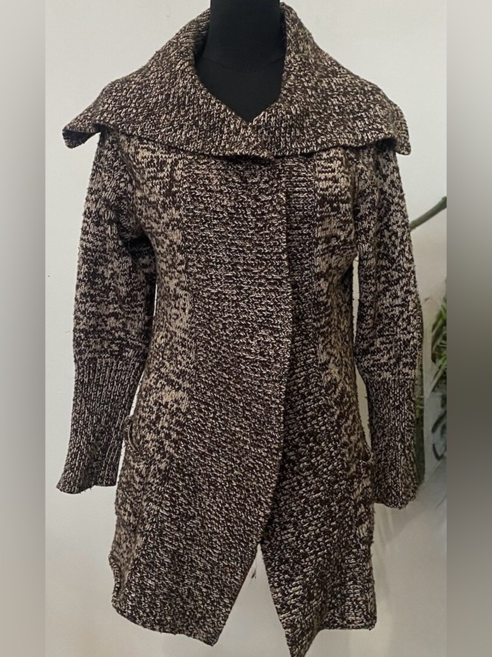 Gap Brown Marled Open-Front Knit Long Cardigan - Large